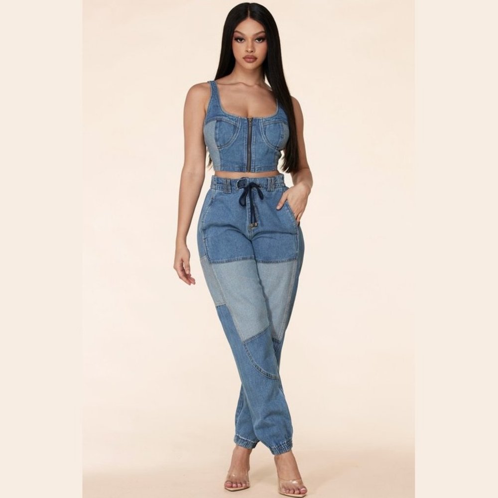 Denim Jogger 2-Piece Set